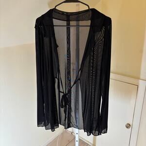 Dazy EUC Women's Black Sheer Tie Front Cardigan Overlay Sweater M